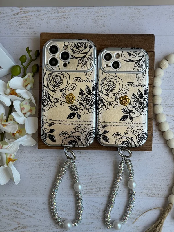 Embossed golden flower iPhone 11 Pro case with pendant