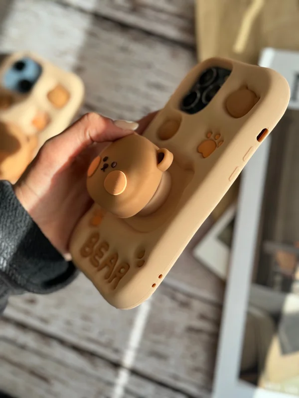 Silicone Bear Phone Case with Built-in Pop Socket iPhone 11 phone