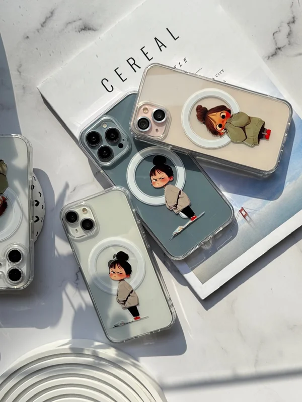 Transparent iPhone 15 case with MagSafe, girl design