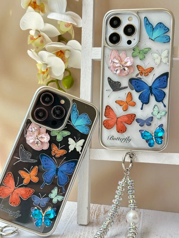 iPhone 15 Pro butterfly case with pendant