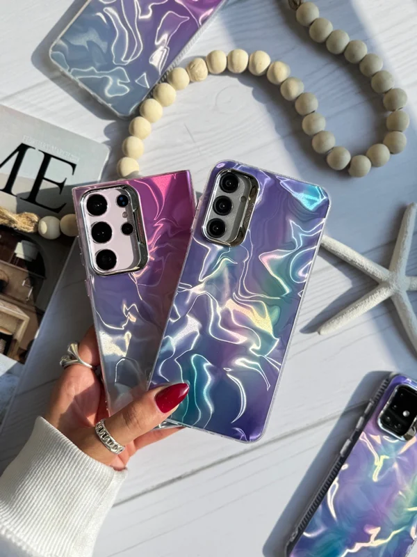 Samsung A23 phone case with holographic candy wave design