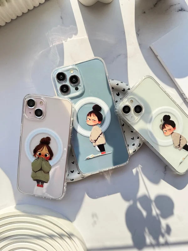 Transparent iPhone 15 case with MagSafe, girl design