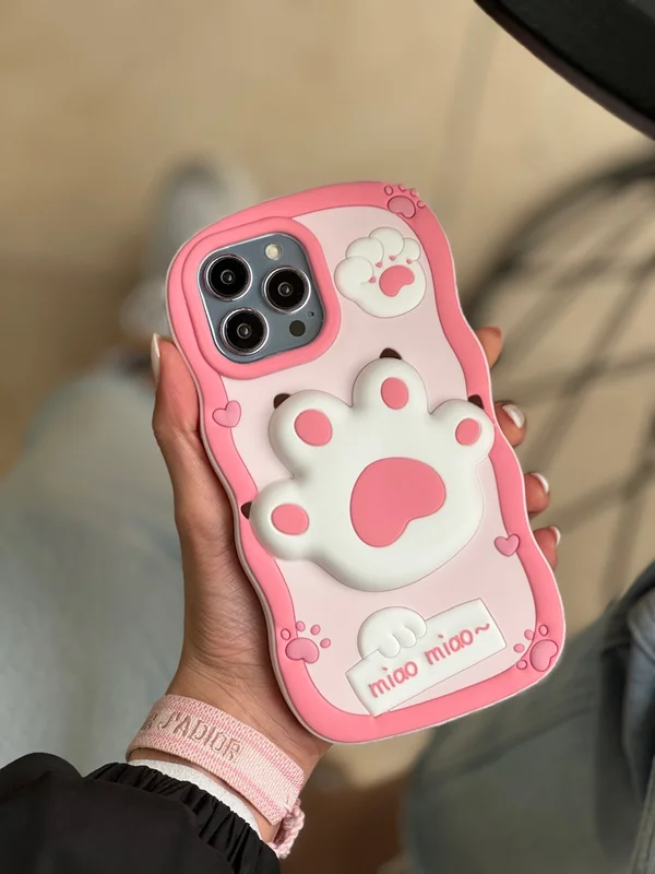 Pink silicone cat paw design iPhone 12 and iPhone 12 Pro case