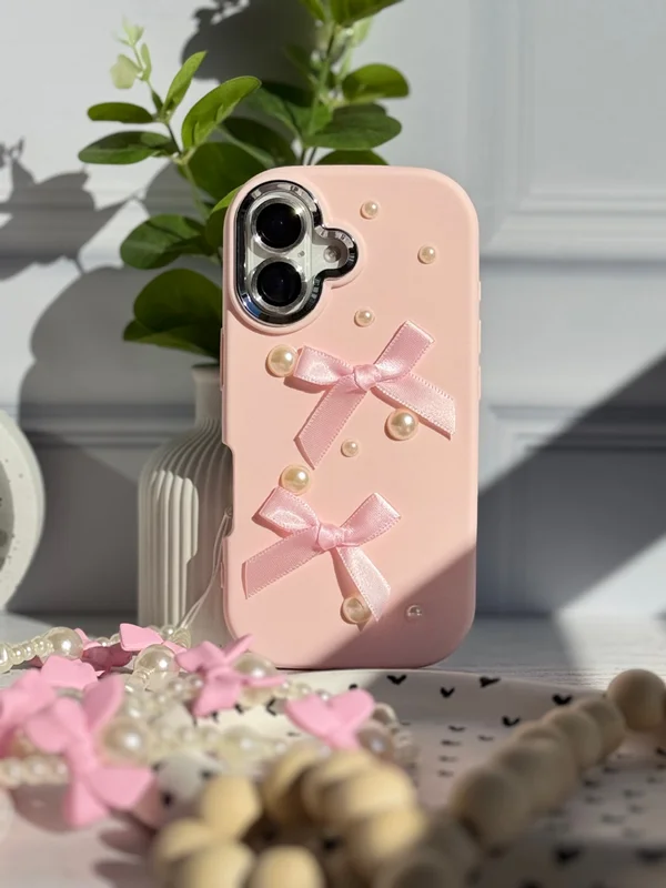 Bow tie and pearl design iPhone 13 Pro Max case with pendant