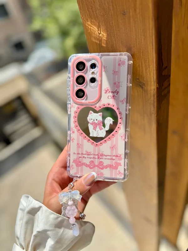 Mirrored Pink Cat Design Phone Case Samsung A13 4G phone
