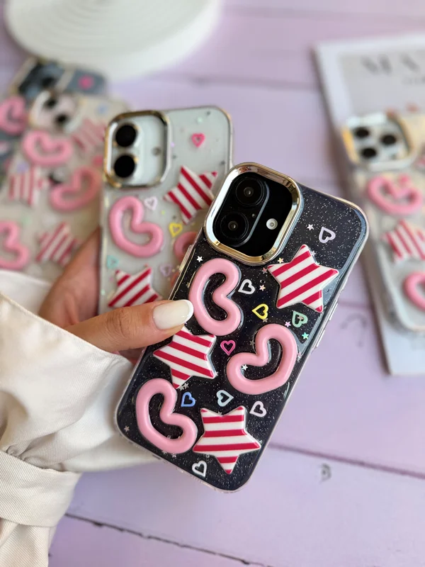 Transparent 3D Candy Star & Heart Design Phone Case iPhone 12 ProMax phone