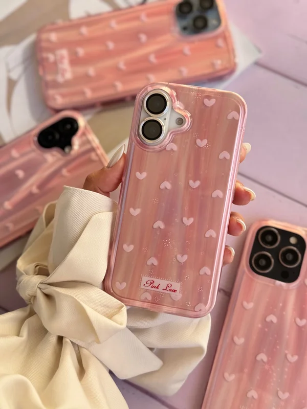 Laser Heart Pattern Phone Case – “Pink Love” Edition iPhone 13 phone