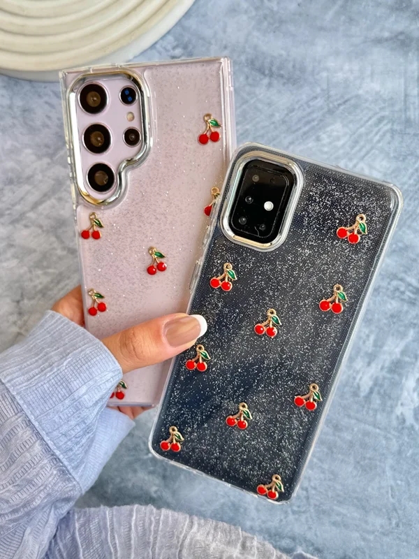 Shiny Raised Cherry Design Phone Case Samsung A53 phone