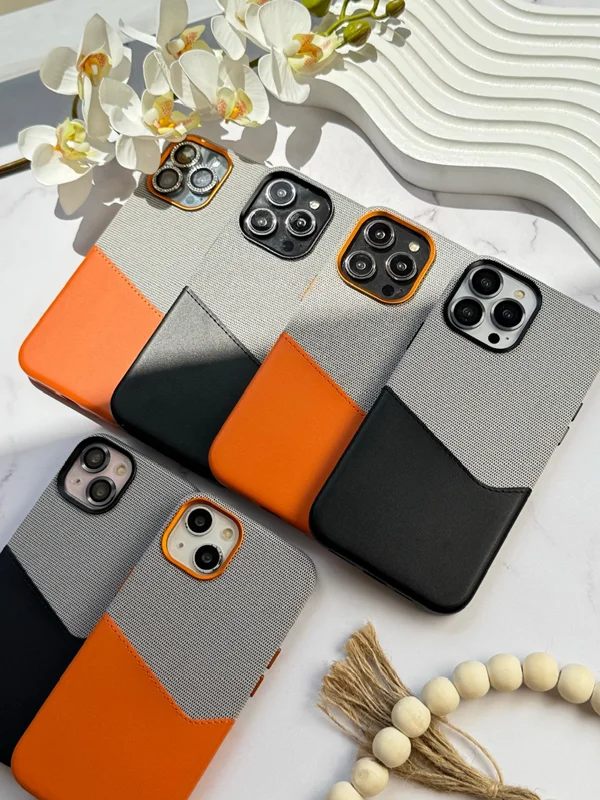 Fabric and leather iPhone 16 case with MagSafe