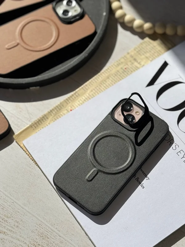 iPhone 15 Pro Magsafe leather phone case with lens stand