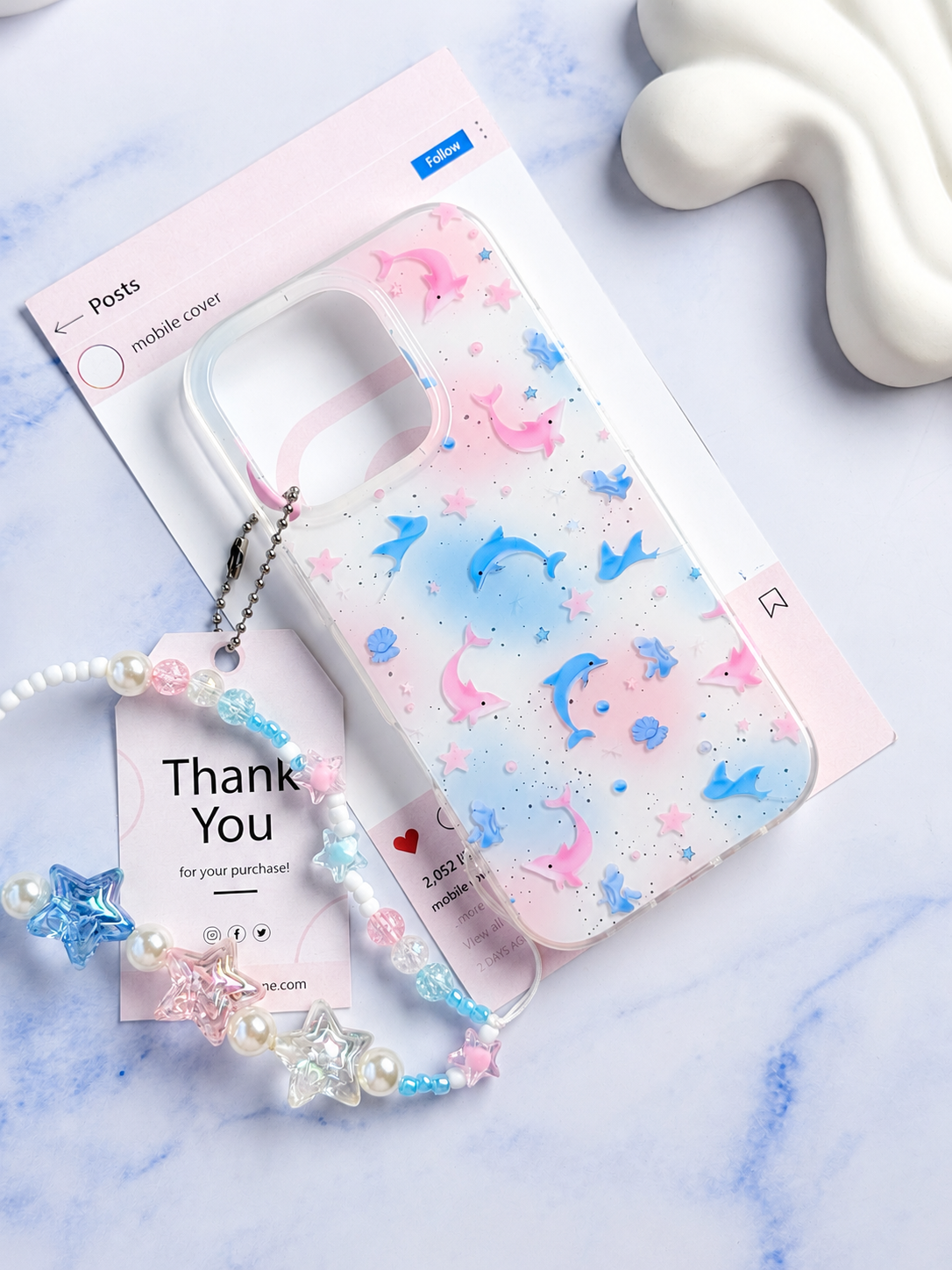 قاب Pastel Star Dolphin با آویز (کدC2251)