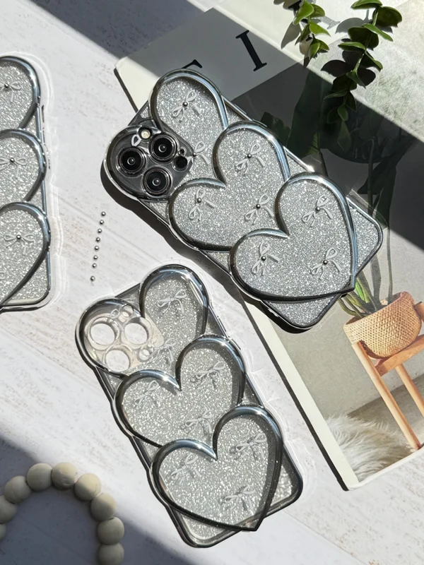 Embossed gemstone bow tie heart iPhone case with shine sheet
