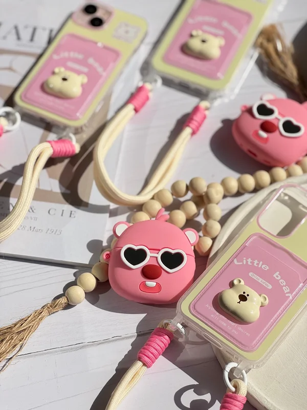 Airpod cover pink bear with glasses