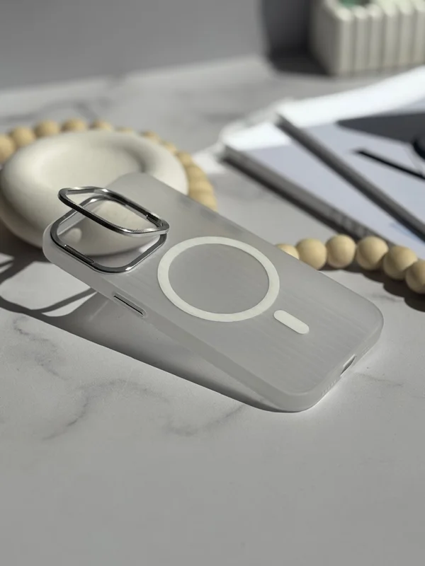 Mag safe iPhone 15 Pro Max case with matte shutter lens stand