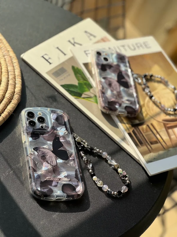 Black butterfly iPhone 14 Pro Max case with gift pendant