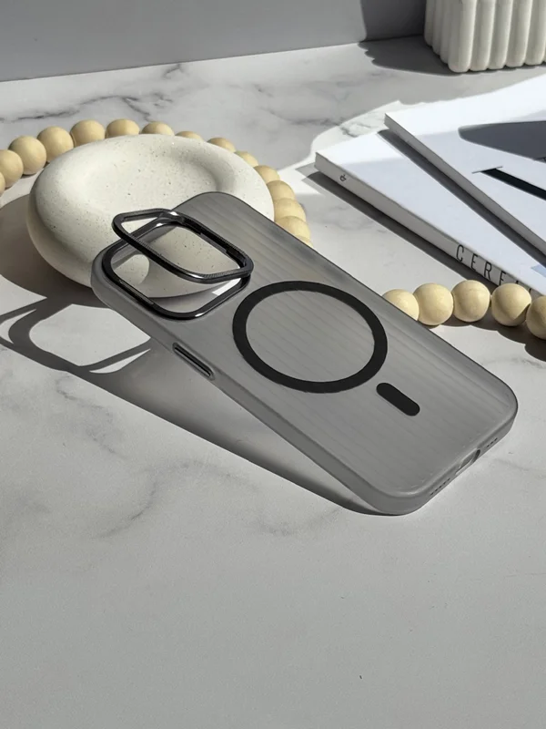 Mag safe iPhone 15 Pro Max case with matte shutter lens stand