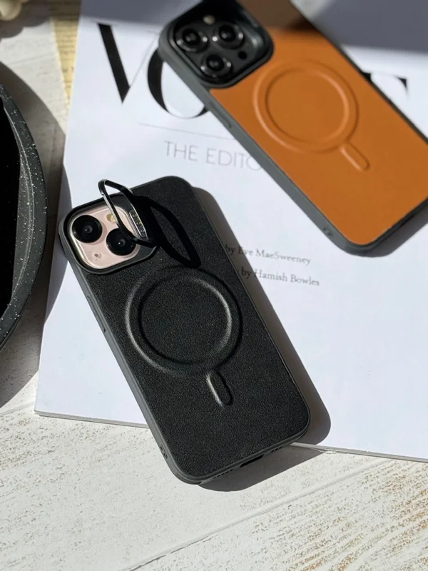 iPhone 15 Pro Magsafe leather phone case with lens stand