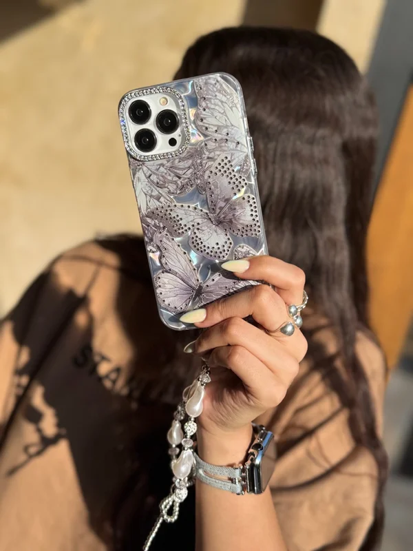 Diamond gray butterfly iPhone 14 Pro Max case