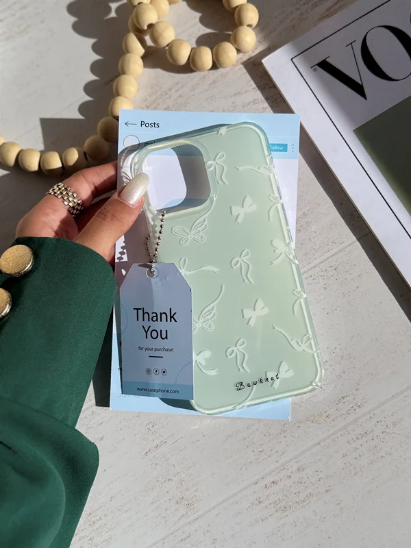 Embossed Bow Design Phone Case with Pearl Charm iPhone 13 Pro phone