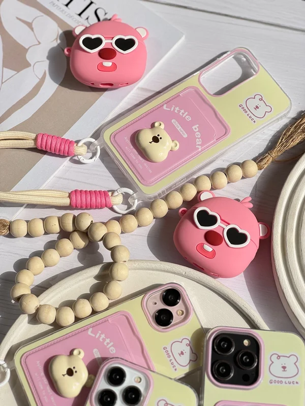 Airpod cover pink bear with glasses