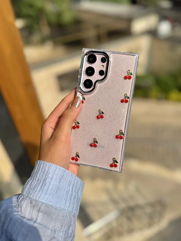 Shiny Raised Cherry Design Phone Case Samsung A53 phone