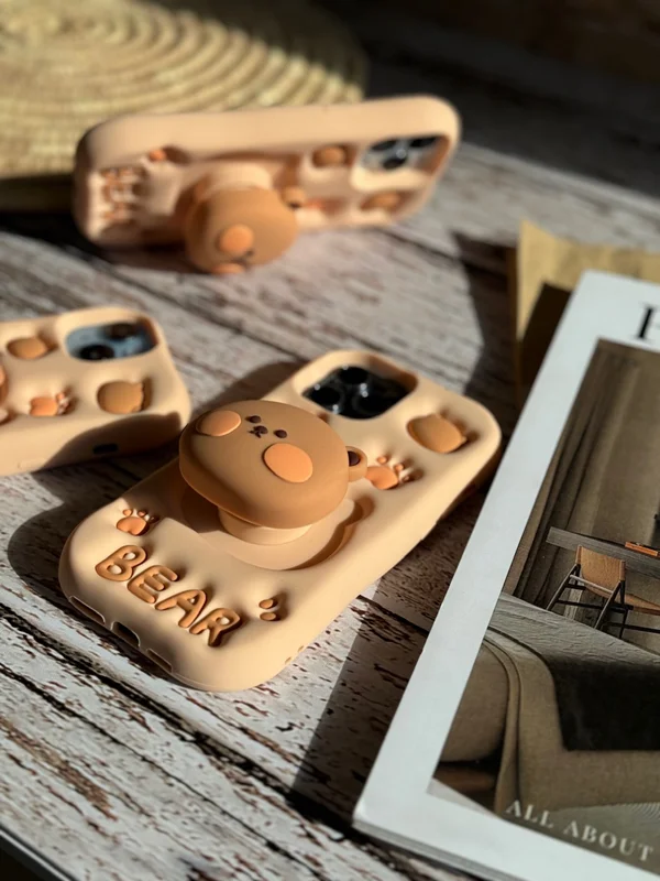 Silicone Bear Phone Case with Built-in Pop Socket iPhone 11 phone