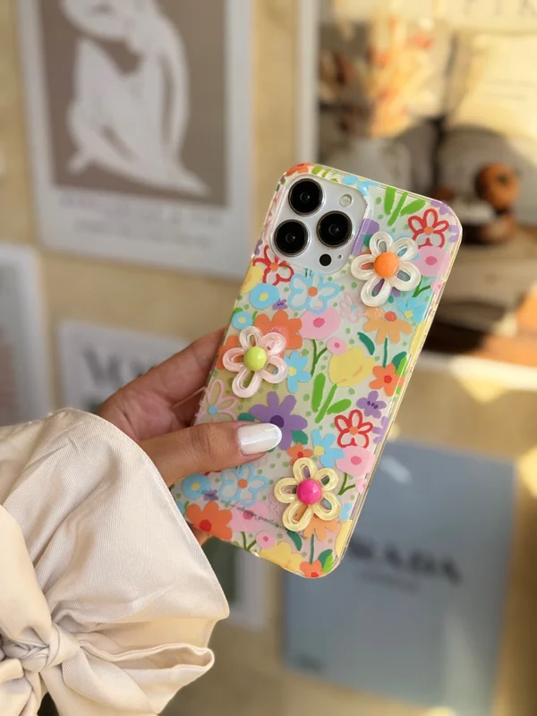 Colorful 3D Floral Phone Case with Matching Beaded Strap iPhone 12 ProMax phone