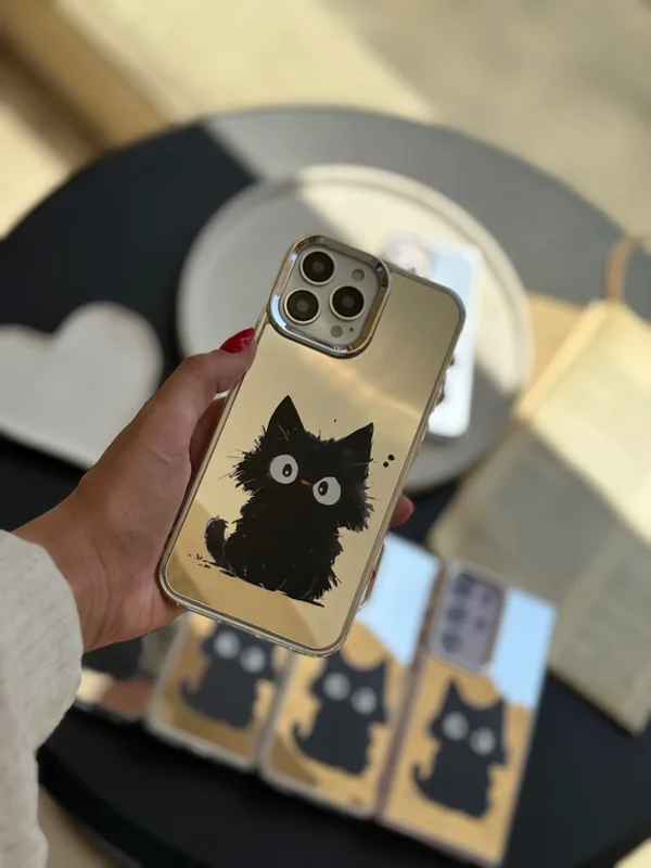 Mirror plush cat iPhone Samsung Xiaomi case