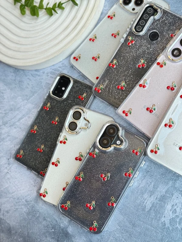 Shiny Raised Cherry Design Phone Case Samsung A53 phone