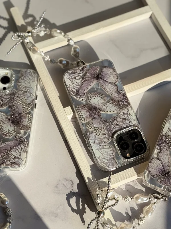 Diamond gray butterfly iPhone 14 Pro Max case
