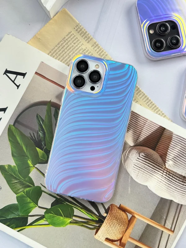 Holographic blue wave iPhone 15 Pro Max case