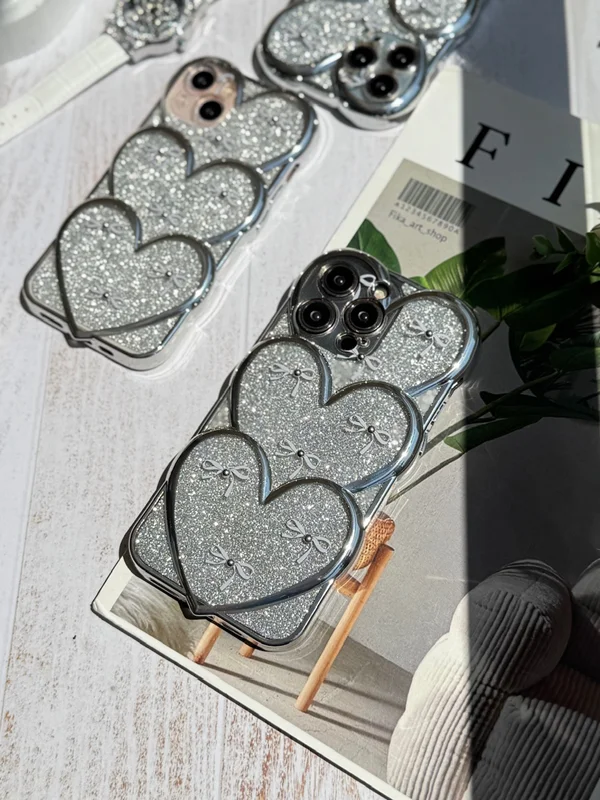Embossed gemstone bow tie heart iPhone case with shine sheet