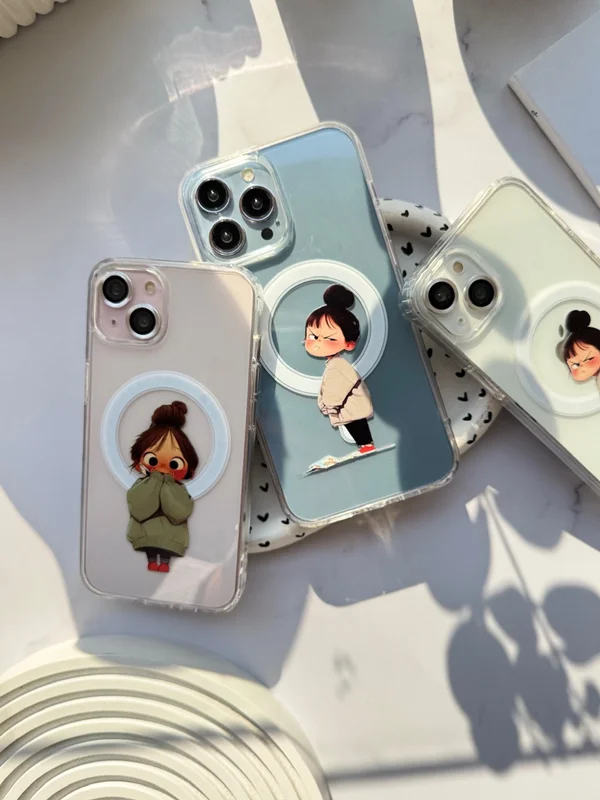 Transparent iPhone 15 case with MagSafe, girl design