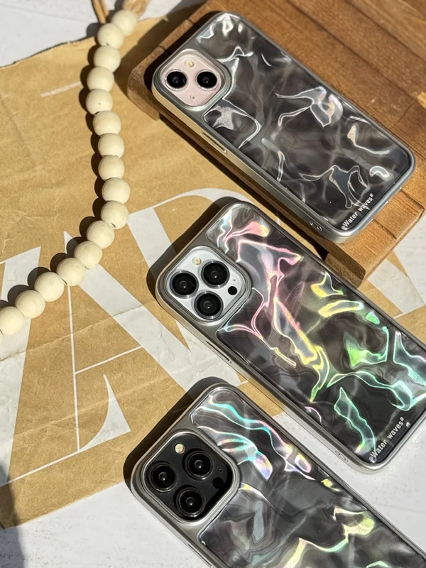 Holographic black water wave iPhone 15 Pro Max case