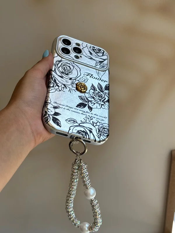 Embossed golden flower iPhone 11 Pro case with pendant