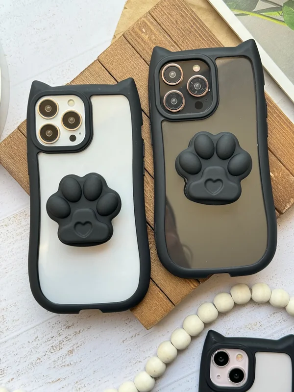 Clear iPhone 12 and iPhone 12 Pro case with cat's paw pop socket