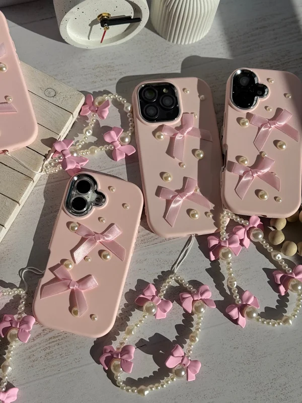 Bow tie and pearl design iPhone 13 Pro Max case with pendant