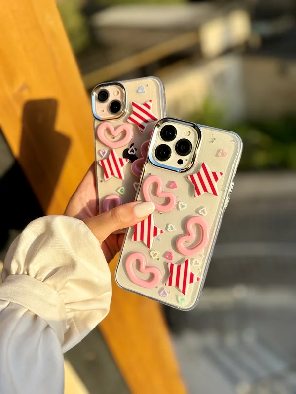 Transparent 3D Candy Star & Heart Design Phone Case iPhone 12 ProMax phone