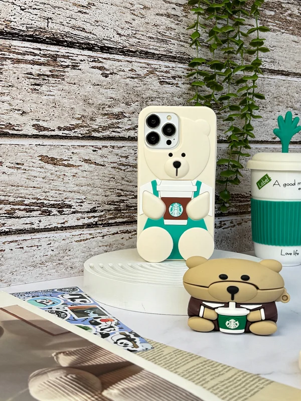 Silicone Starbucks bear iPhone 13 Pro and iPhone 14 Pro and iPhone 15 Pro case
