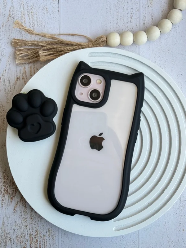 Clear iPhone 12 and iPhone 12 Pro case with cat's paw pop socket