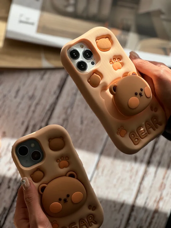 Silicone Bear Phone Case with Built-in Pop Socket iPhone 11 phone