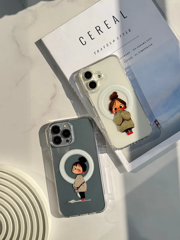 Transparent iPhone 15 case with MagSafe, girl design