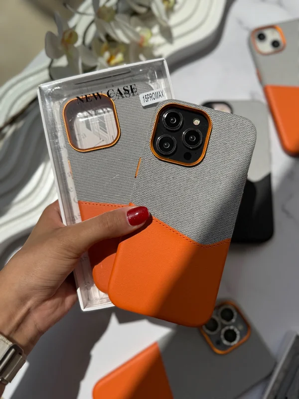 Fabric and leather iPhone 16 case with MagSafe