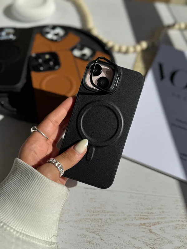iPhone 15 Pro Magsafe leather phone case with lens stand
