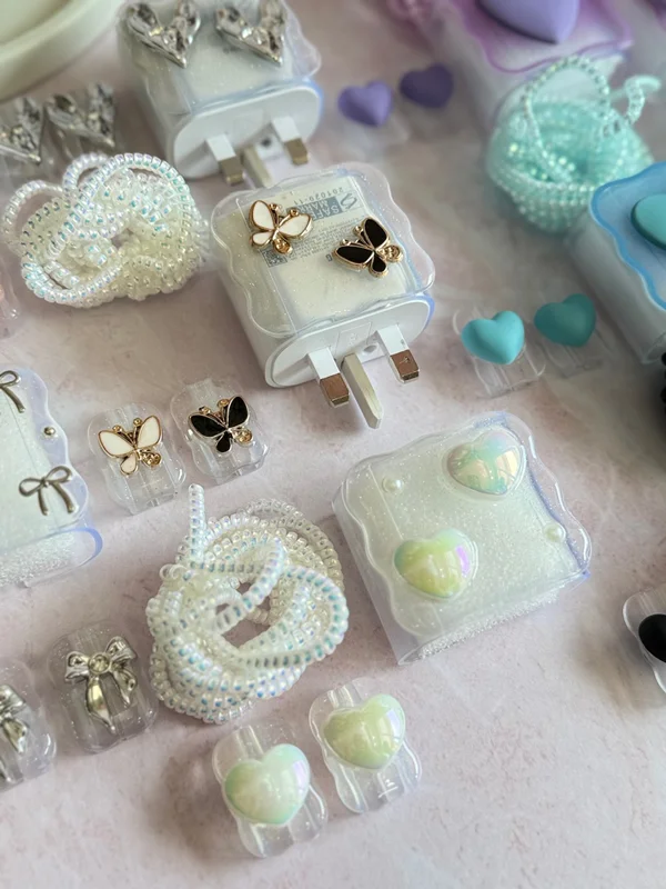 Clear iPhone Charger Cover with Decorative Charms
