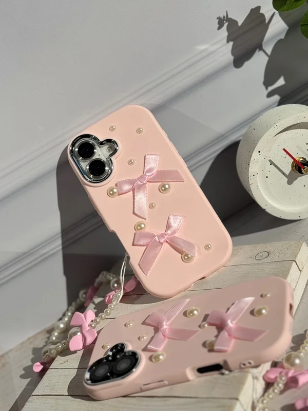 Bow tie and pearl design iPhone 13 Pro Max case with pendant