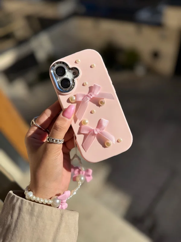 Bow tie and pearl design iPhone 13 Pro Max case with pendant