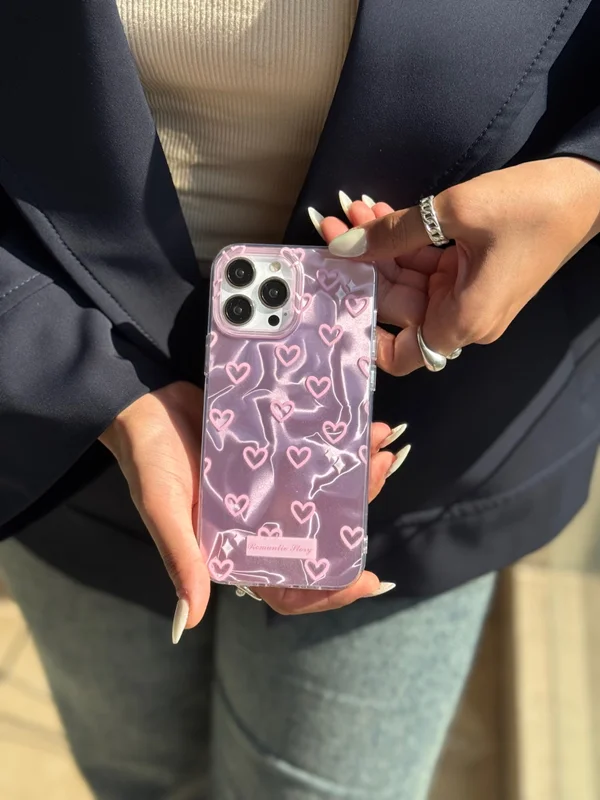 iPhone 11 phone case pink heart wave