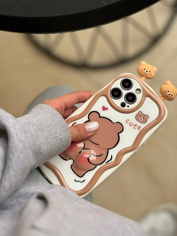 قاب گوشی آیفون 12 طرح خرسی Bear برجسته