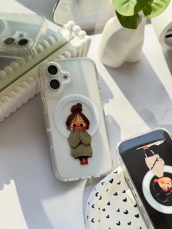 Transparent iPhone 15 case with MagSafe, girl design